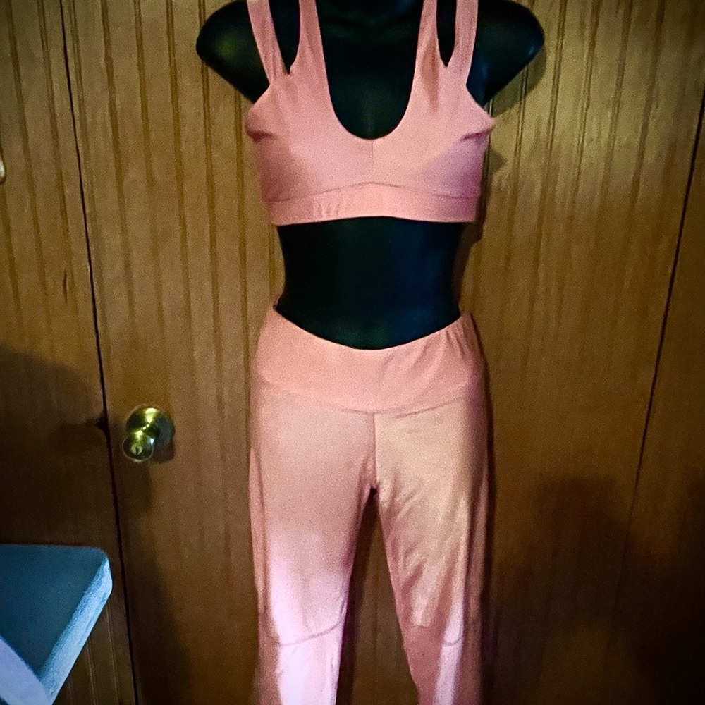 Pinkish coral two piece workout outfit